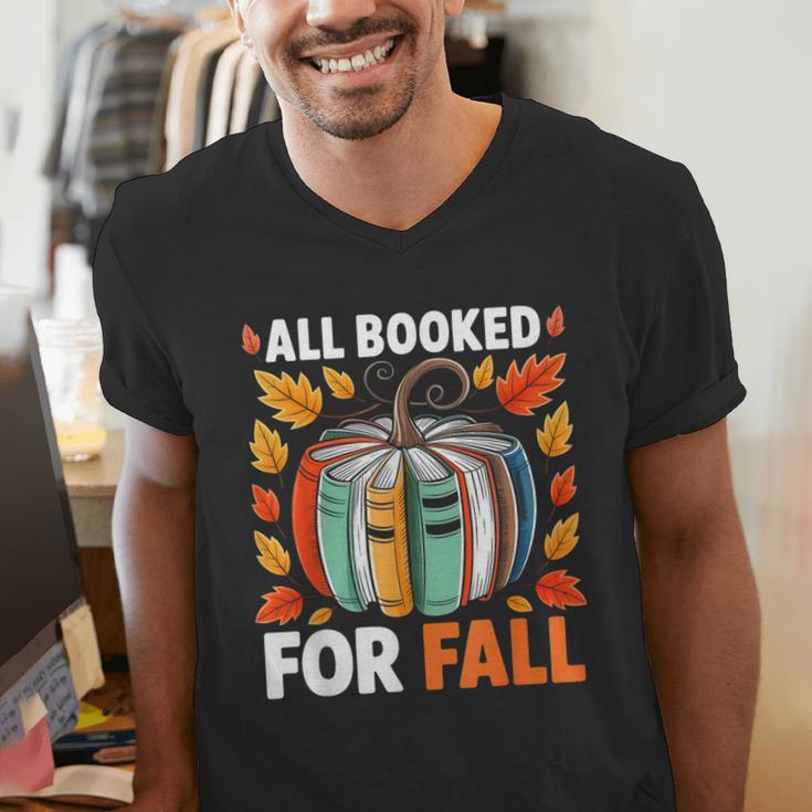 All Booked For Fall Book Pumpkin Autumn Thanksgiving Teacher Men's V-Neck T-Shirt