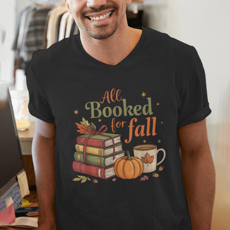 All Booked For Fall Books Coffee Fall Leaves Pumpkins Autumn Men's V-Neck T-Shirt