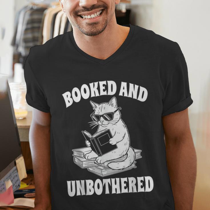 Booked And Unbothered Cat Reading Book Lovers Men's V-Neck T-Shirt