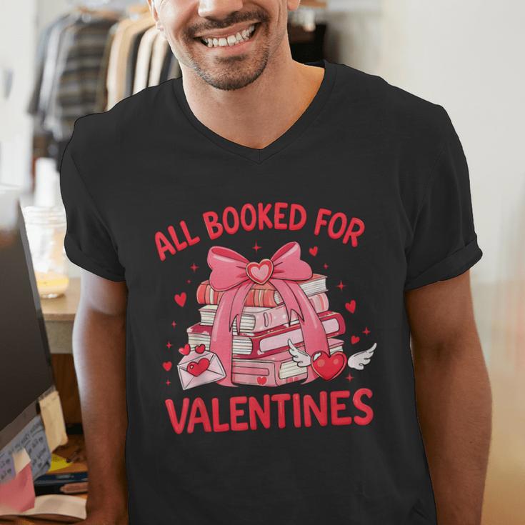 All Booked For Valentine Bow Books Lover Teacher Girl Women Men's V-Neck T-Shirt All Booked For Valentine Bow Books Lover Teacher Girl Women Men's V-Neck T-Shirt