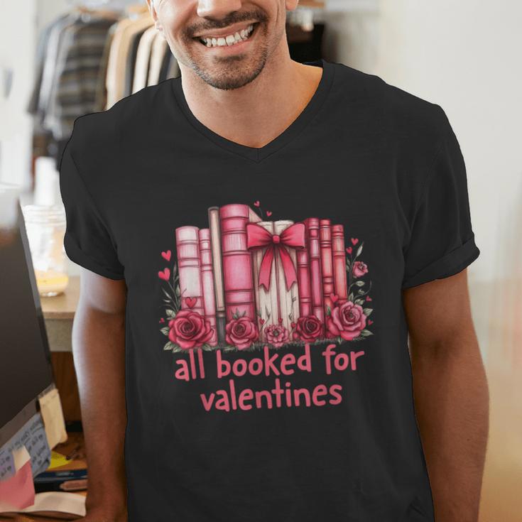 All Booked For Valentines Coquette Bow Book Lover Bookworm Men's V-Neck T-Shirt All Booked For Valentines Coquette Bow Book Lover Bookworm Men's V-Neck T-Shirt