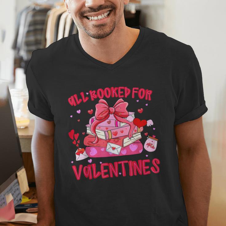 All Booked For Valentines Coquette Bow Book Valentine Day Men's V-Neck T-Shirt