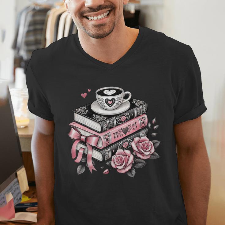 All Booked For Valentine's Coquette Bow Books Teacher Girly Men's V-Neck T-Shirt All Booked For Valentine's Coquette Bow Books Teacher Girly Men's V-Neck T-Shirt