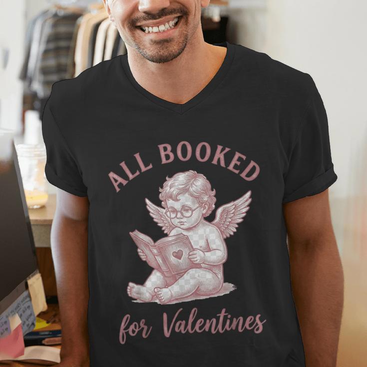 All Booked For Valentines Cute Cherub Vintage Book Lover Men's V-Neck T-Shirt