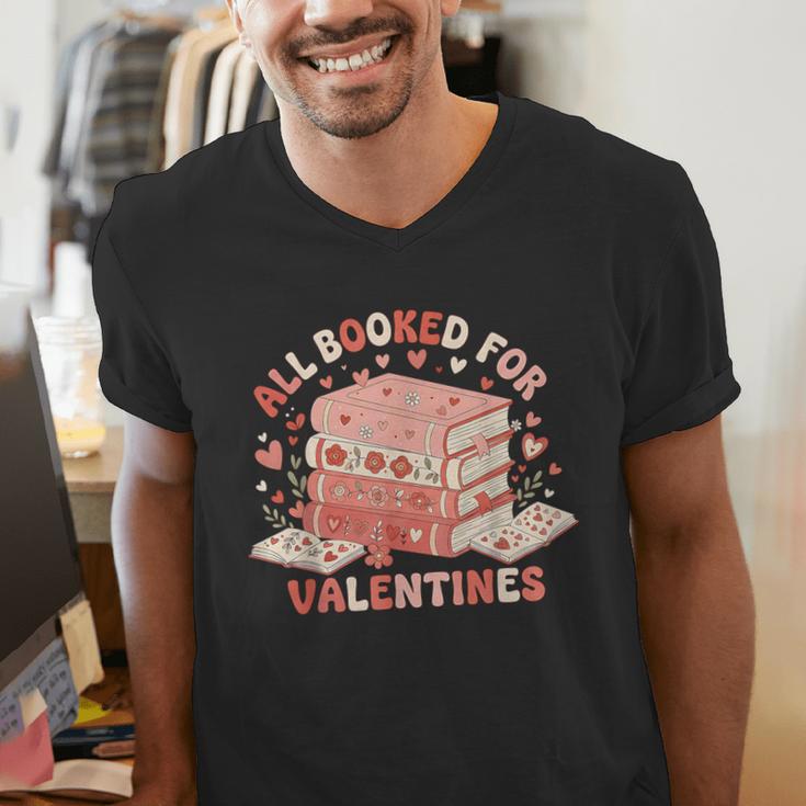 All Booked For Valentine’s Day Readers Teachers Bookworms Men's V-Neck T-Shirt