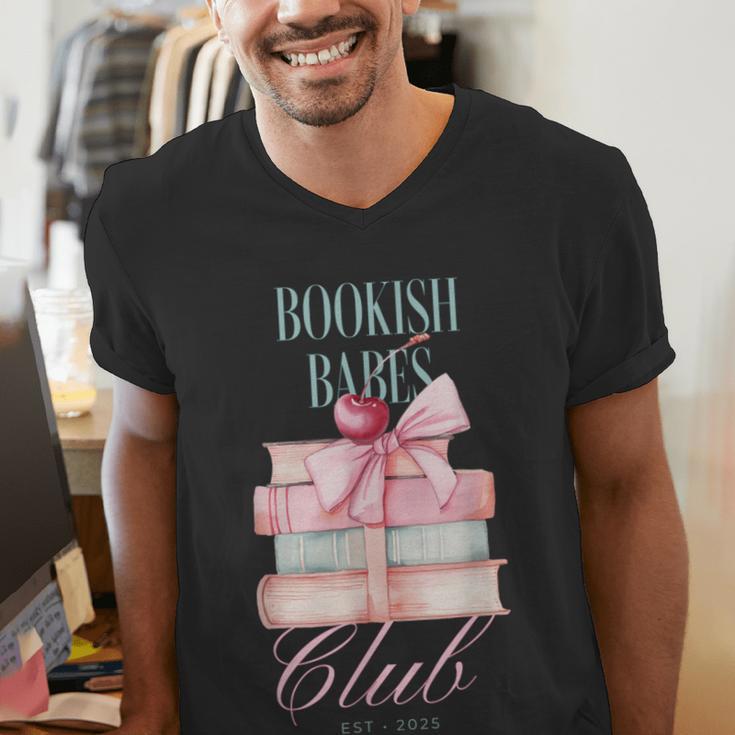 Bookish Babes Club Cute Pink Book Stack With Bow Men's V-Neck T-Shirt Bookish Babes Club Cute Pink Book Stack With Bow Men's V-Neck T-Shirt