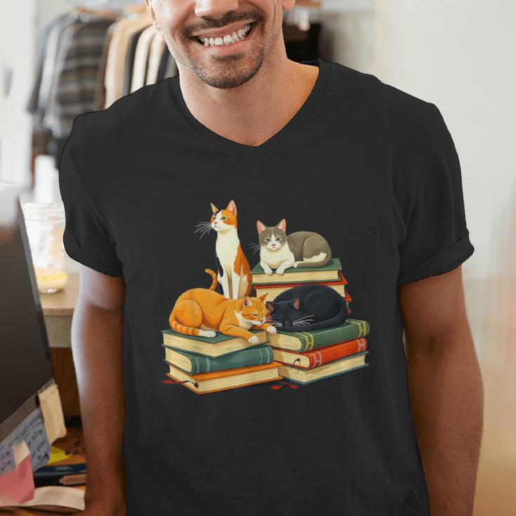 Bookish Cat Lover Cute Reading Squad Books & Kittens Love Men's V-Neck T-Shirt Bookish Cat Lover Cute Reading Squad Books & Kittens Love Men's V-Neck T-Shirt