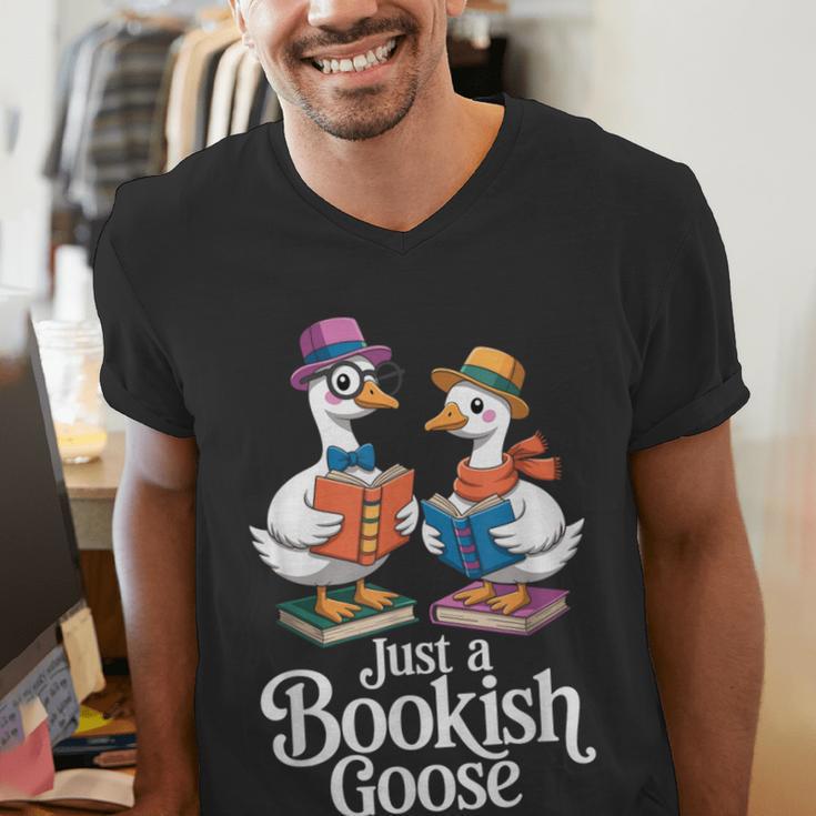 Bookish Goose Cute Geese With Hats Reading Books Men's V-Neck T-Shirt Bookish Goose Cute Geese With Hats Reading Books Men's V-Neck T-Shirt