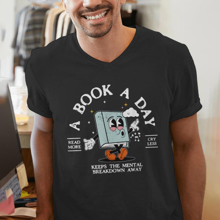 Bookish Mental Health Book A Day Retro Read More Book Men's V-Neck T-Shirt Bookish Mental Health Book A Day Retro Read More Book Men's V-Neck T-Shirt