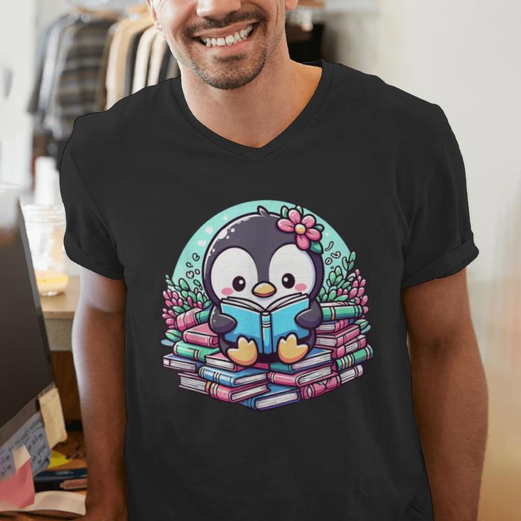 Bookish Penguin Heart A Readers Love Penguins Men's V-Neck T-Shirt