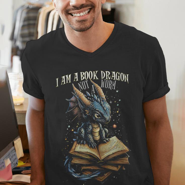 Bookish Quote I Am a Book Dragon Not a Worm Reading Book Men's V-Neck T-Shirt