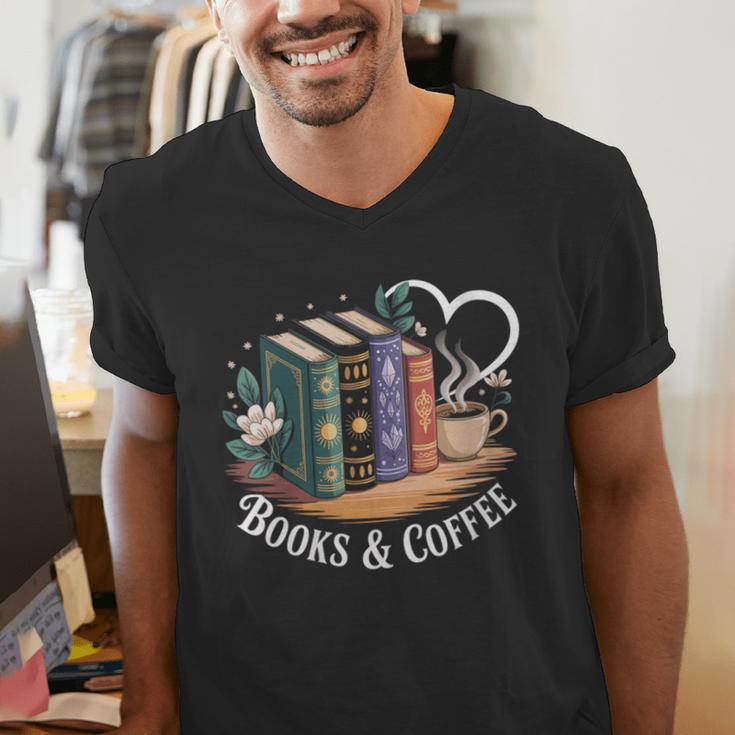 Books And Coffee Book Lover Bookish Green Book Theme Reading Men's V-Neck T-Shirt