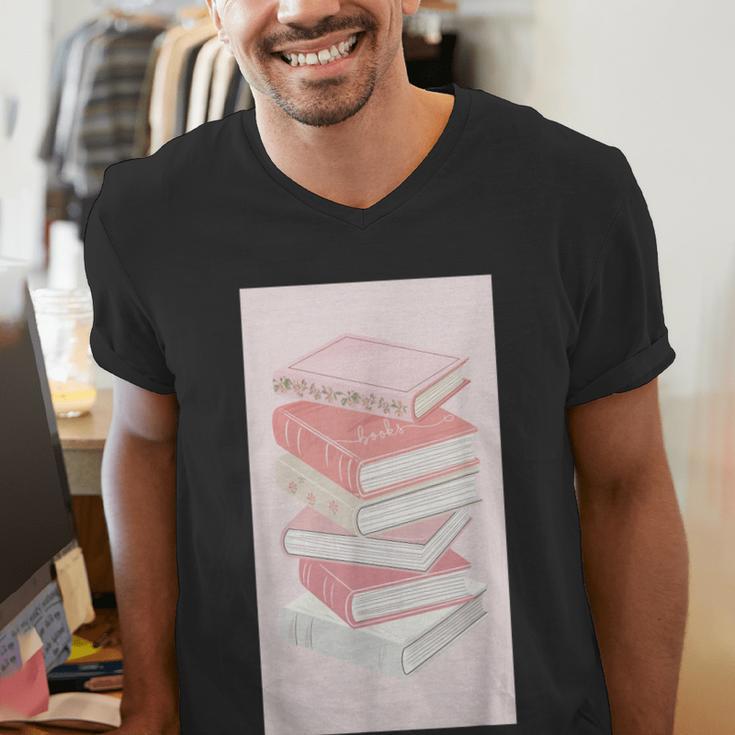 Books Flowers Art Flower Stack Pastel Feminine Men's V-Neck T-Shirt