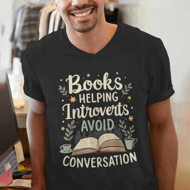 Books Helping Introverts Avoid Conversation Introvert Men's V-Neck T-Shirt Books Helping Introverts Avoid Conversation Introvert Men's V-Neck T-Shirt