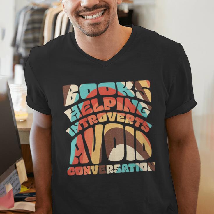 Books Helping Introverts Avoid Conversation Men's V-Neck T-Shirt Books Helping Introverts Avoid Conversation Men's V-Neck T-Shirt