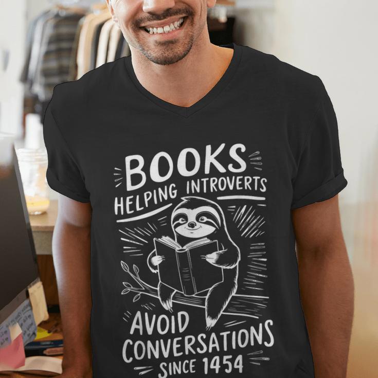 Books Helping Introverts Avoid Conversations Since 1454 Men's V-Neck T-Shirt Books Helping Introverts Avoid Conversations Since 1454 Men's V-Neck T-Shirt