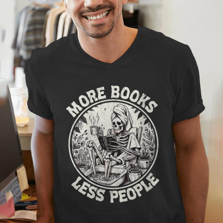 More Books Less People Introvert Skeleton Reading Men's V-Neck T-Shirt More Books Less People Introvert Skeleton Reading Men's V-Neck T-Shirt