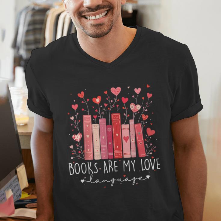Books Are My Love Language Valentine Reads Bookish Club Men's V-Neck T-Shirt Books Are My Love Language Valentine Reads Bookish Club Men's V-Neck T-Shirt