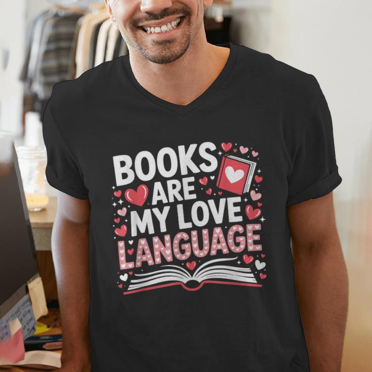 Books Are My Love Language Valentines Book Lover Teacher Men's V-Neck T-Shirt Books Are My Love Language Valentines Book Lover Teacher Men's V-Neck T-Shirt