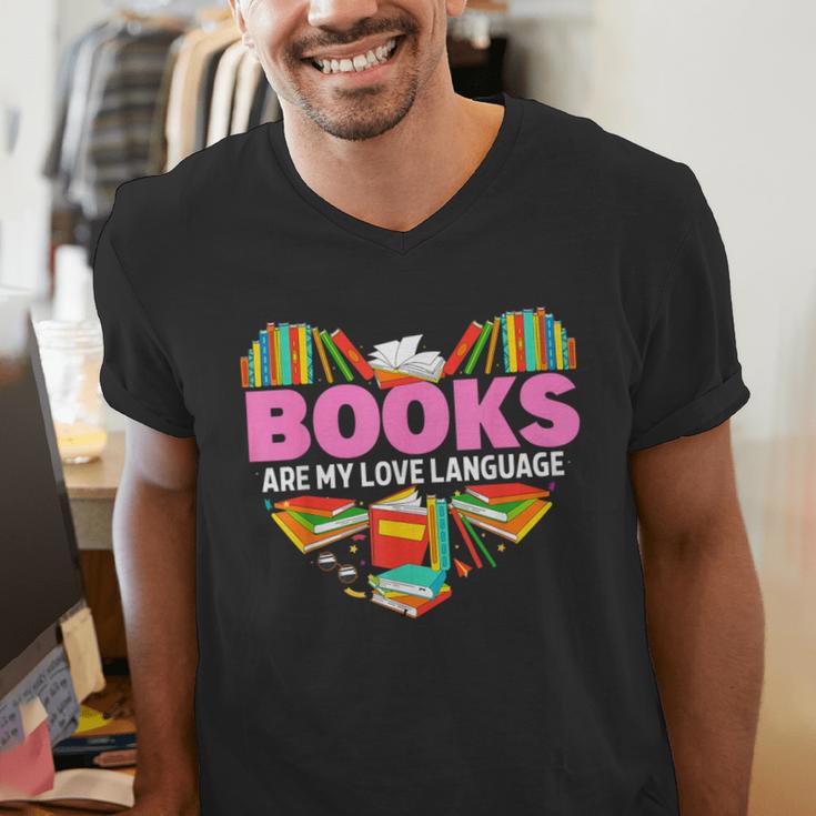 Books Are My Love Language Valentine's Day Reading Lover Men's V-Neck T-Shirt