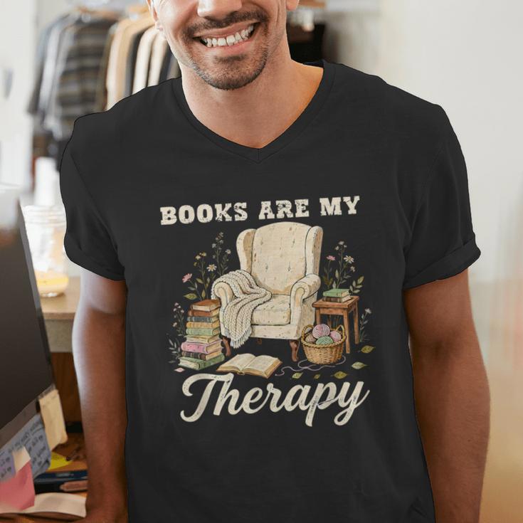 Books Are My Therapy Cozy Reading Chair Artwork Men's V-Neck T-Shirt