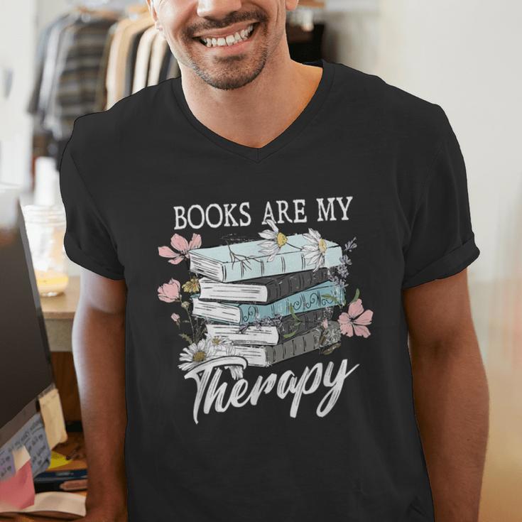 Books Are My Therapy Summer Reading Book Lovers Men's V-Neck T-Shirt