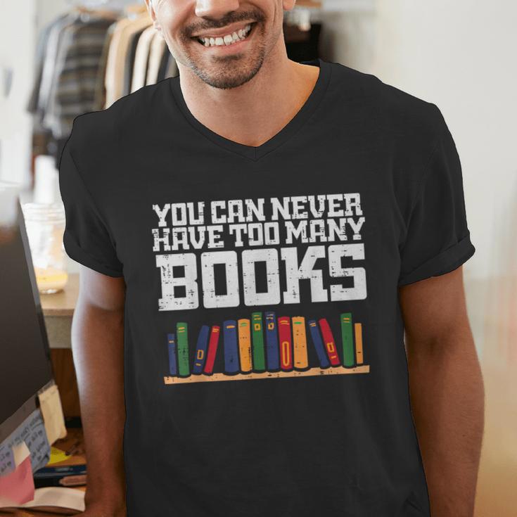 Never Too Many Books Read Book Reading Librarian Men Women Men's V-Neck T-Shirt