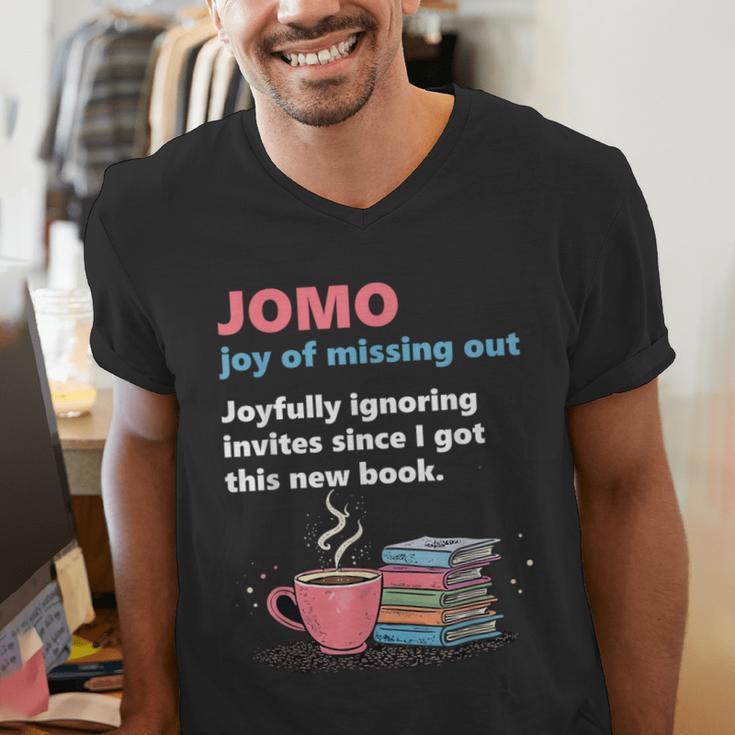 Books Saying JOMO Joy Of Missing Out For Bookworms Men's V-Neck T-Shirt