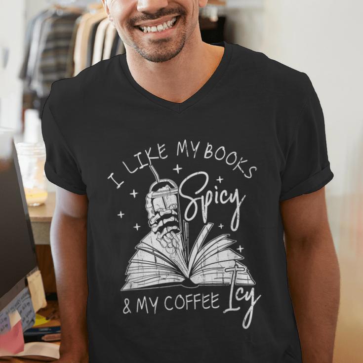 I Like My Books Spicy And My Coffee ICY Men's V-Neck T-Shirt