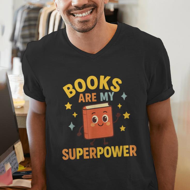 Books Are My Superpower Cute Reading Lover Men's V-Neck T-Shirt Books Are My Superpower Cute Reading Lover Men's V-Neck T-Shirt