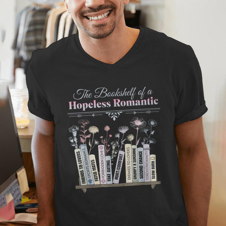 The Bookshelf Of a Hopeless Romantic Rom-Com Reading Bookish Men's V-Neck T-Shirt
