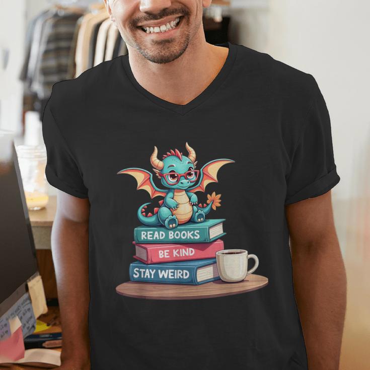 Bookworm Book Dragon Read Books Be Kind Stay Weird Men's V-Neck T-Shirt
