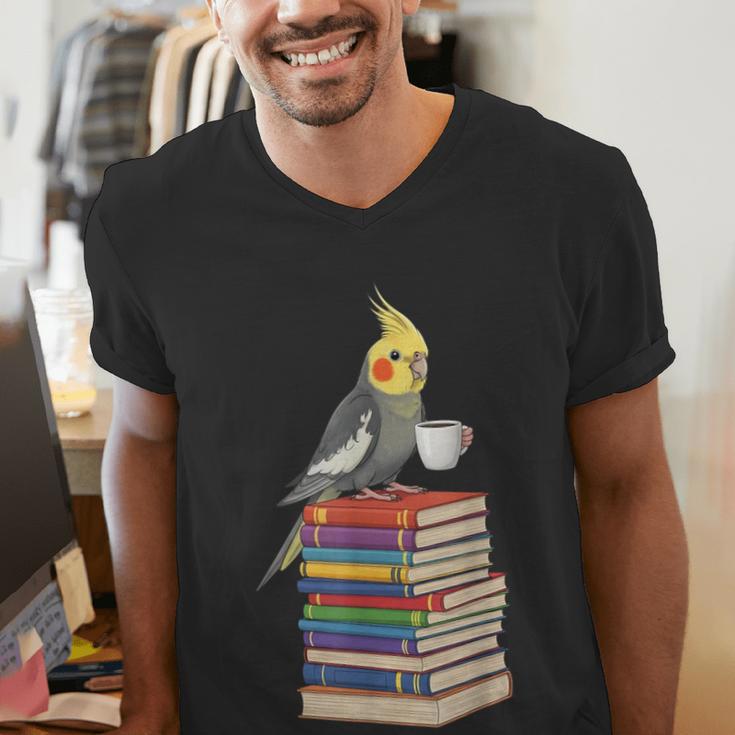 Bookworm Cockatiel Bird Reading Books Drinking Coffee Lover Men's V-Neck T-Shirt Bookworm Cockatiel Bird Reading Books Drinking Coffee Lover Men's V-Neck T-Shirt