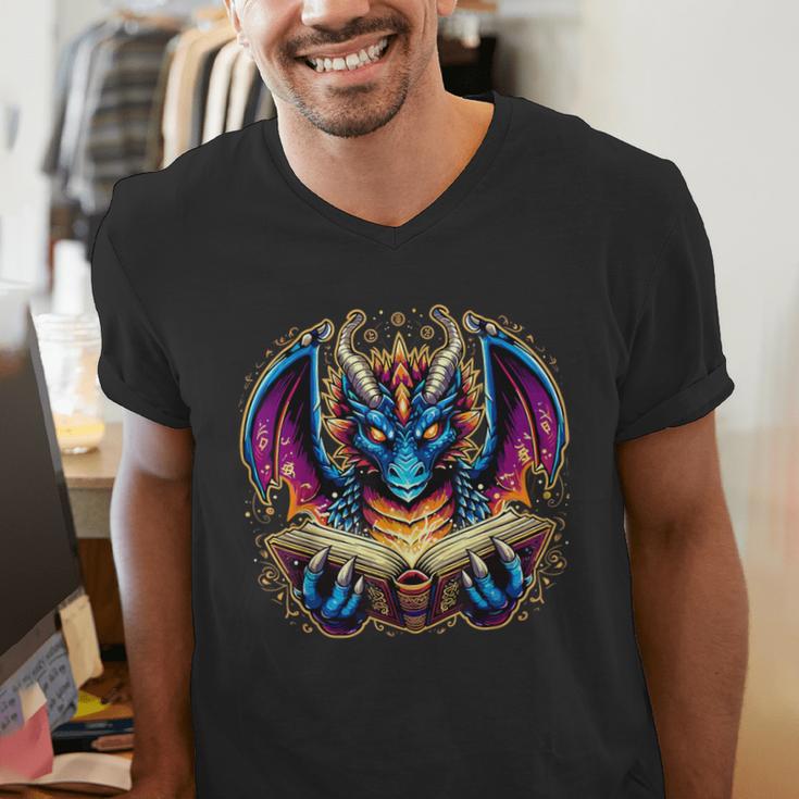 Bookworm Dragon Reading Book Lover Men's V-Neck T-Shirt Bookworm Dragon Reading Book Lover Men's V-Neck T-Shirt