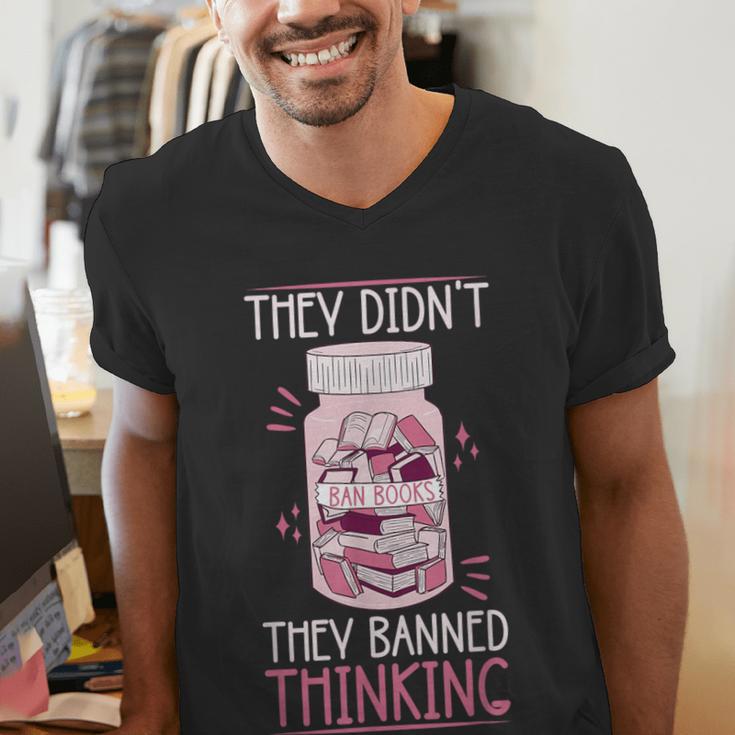 Bookworm Library Banned Book -Adults Short Sleeve Modern Crew Neck Small Straight Imported They Didn't Ban Books They Banned Thinking Men's V-Neck T-Shirt