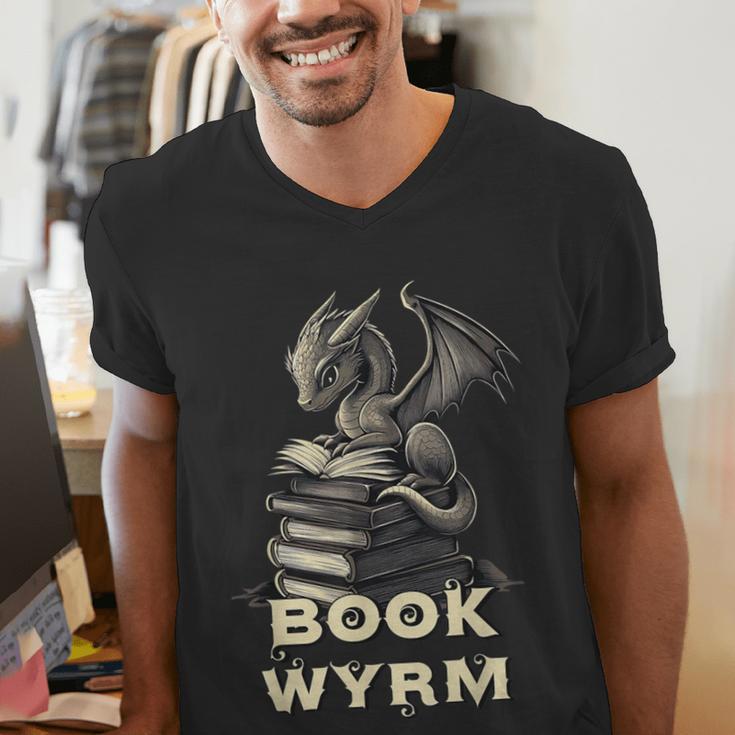 Bookwyrm Dragon Fantasy Bookish Fairytale Book Lover Men's V-Neck T-Shirt Bookwyrm Dragon Fantasy Bookish Fairytale Book Lover Men's V-Neck T-Shirt