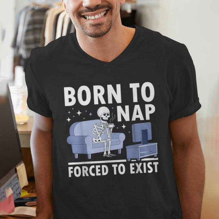 Born To Nap Forced To Exist Lazy Skeleton Couch Introverts Men's V-Neck T-Shirt