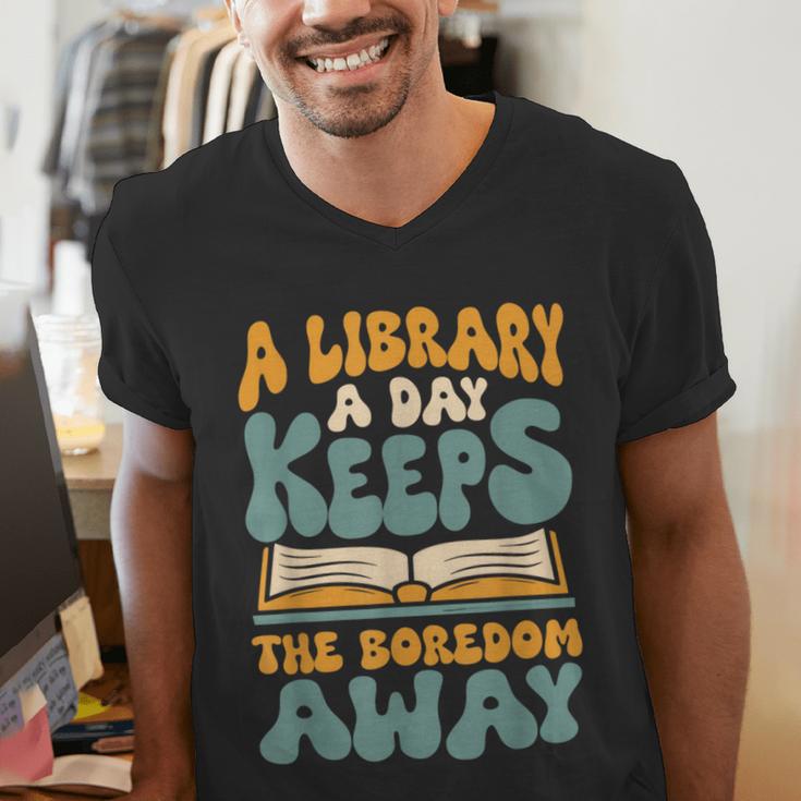 Borrow Books A Library A Day Keeps The Boredom Away Reading Men's V-Neck T-Shirt Borrow Books A Library A Day Keeps The Boredom Away Reading Men's V-Neck T-Shirt