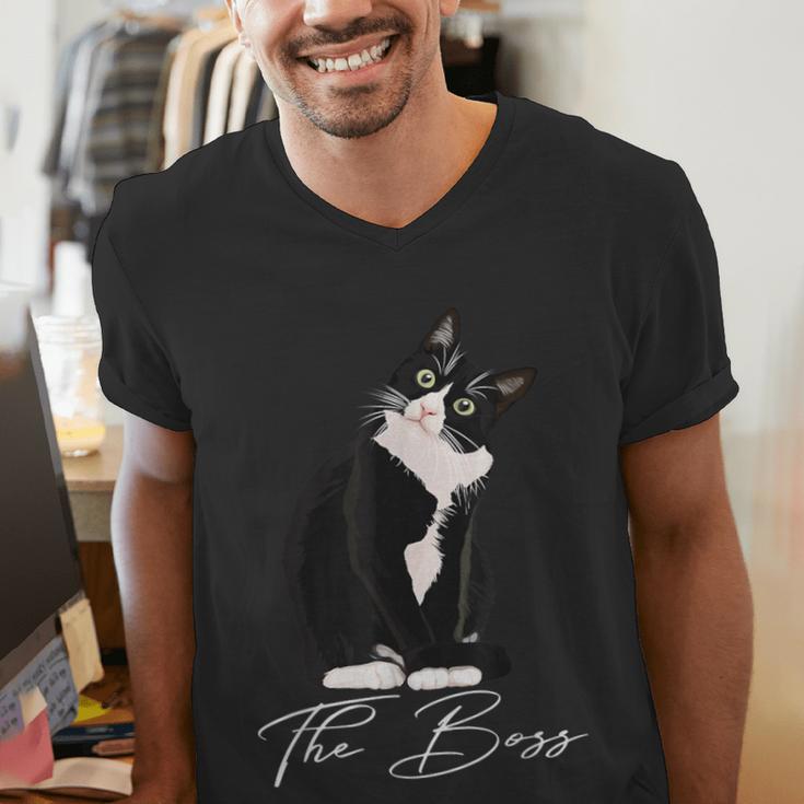 Boss Tuxedo Cat Lovers Tee Shirt For Mom Dad Men's V-Neck T-Shirt