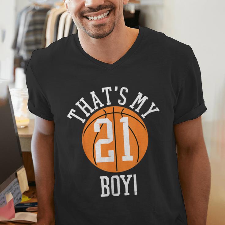 My Boy 21 Basketball Number 21 Jersey Basketball Mom Dad Men's V-Neck T-Shirt