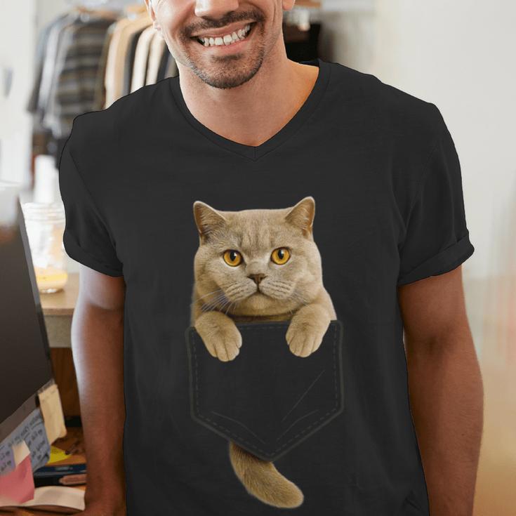 British Shorthair Cat Pocket Cat Mom Cat Dad Cat Lover Men's V-Neck T-Shirt