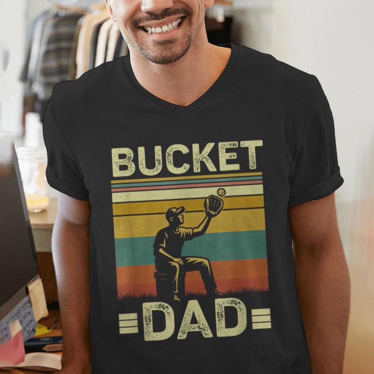 Bucket Dad Softball Dad Baseball Coach Father's Day Men's V-Neck T-Shirt Bucket Dad Softball Dad Baseball Coach Father's Day Men's V-Neck T-Shirt