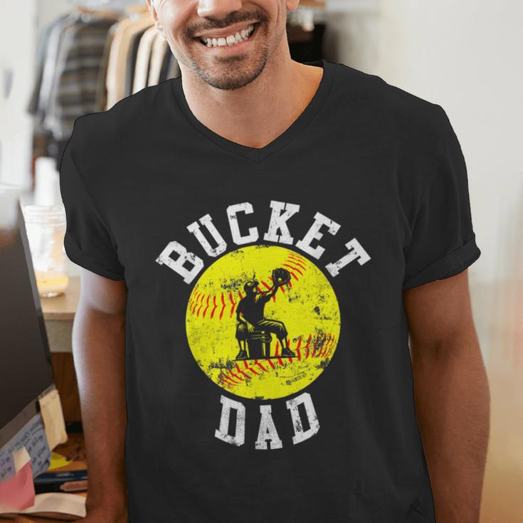 Bucket Dad Softball Dad Baseball Father's Coach Men's V-Neck T-Shirt Bucket Dad Softball Dad Baseball Father's Coach Men's V-Neck T-Shirt