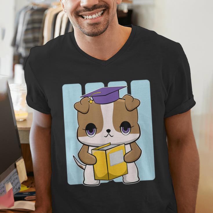 Bulldog Anime Pup Graduation Men's V-Neck T-Shirt