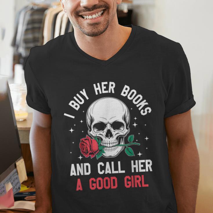 I Buy Her Books And Call Her A Good Girl Skull Rose Bookworm Men's V-Neck T-Shirt