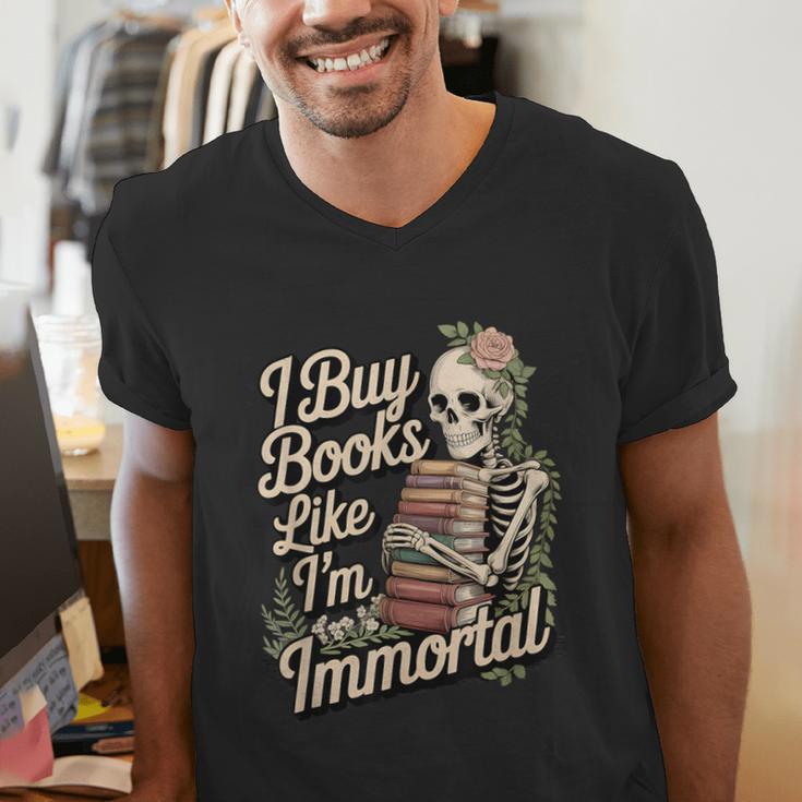 I Buy Books Like I'm Immortal Reader Meme Graphic Men's V-Neck T-Shirt I Buy Books Like I'm Immortal Reader Meme Graphic Men's V-Neck T-Shirt