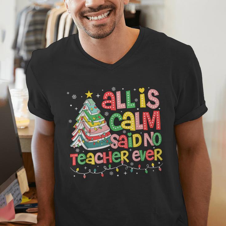 All Is Calm Said No Teacher Ever Book Christmas Tree Men's V-Neck T-Shirt