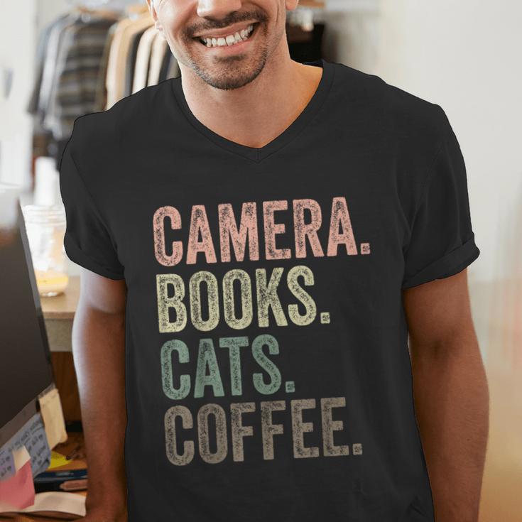 Camera Books Cats And Coffee Lover Photography Men Women Men's V-Neck T-Shirt Camera Books Cats And Coffee Lover Photography Men Women Men's V-Neck T-Shirt