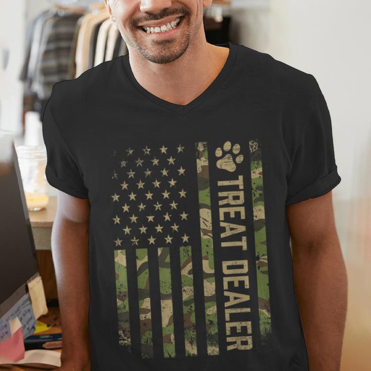 Camo Cat Treat Dealer American Flag US Cat Dad 4th Of July For Men Women Men's V-Neck T-Shirt
