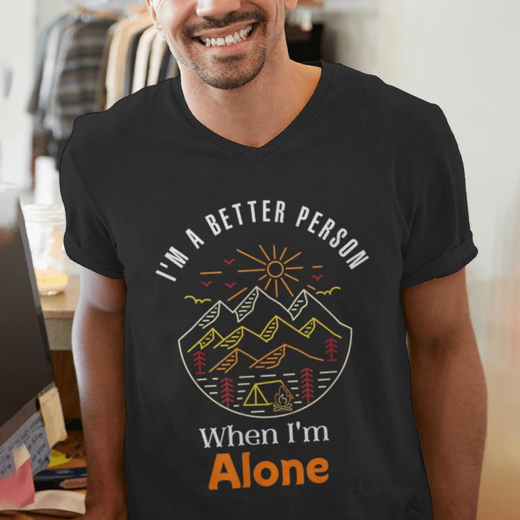 Camping Alone Meme Campfire Introvert Camper Men's V-Neck T-Shirt Camping Alone Meme Campfire Introvert Camper Men's V-Neck T-Shirt